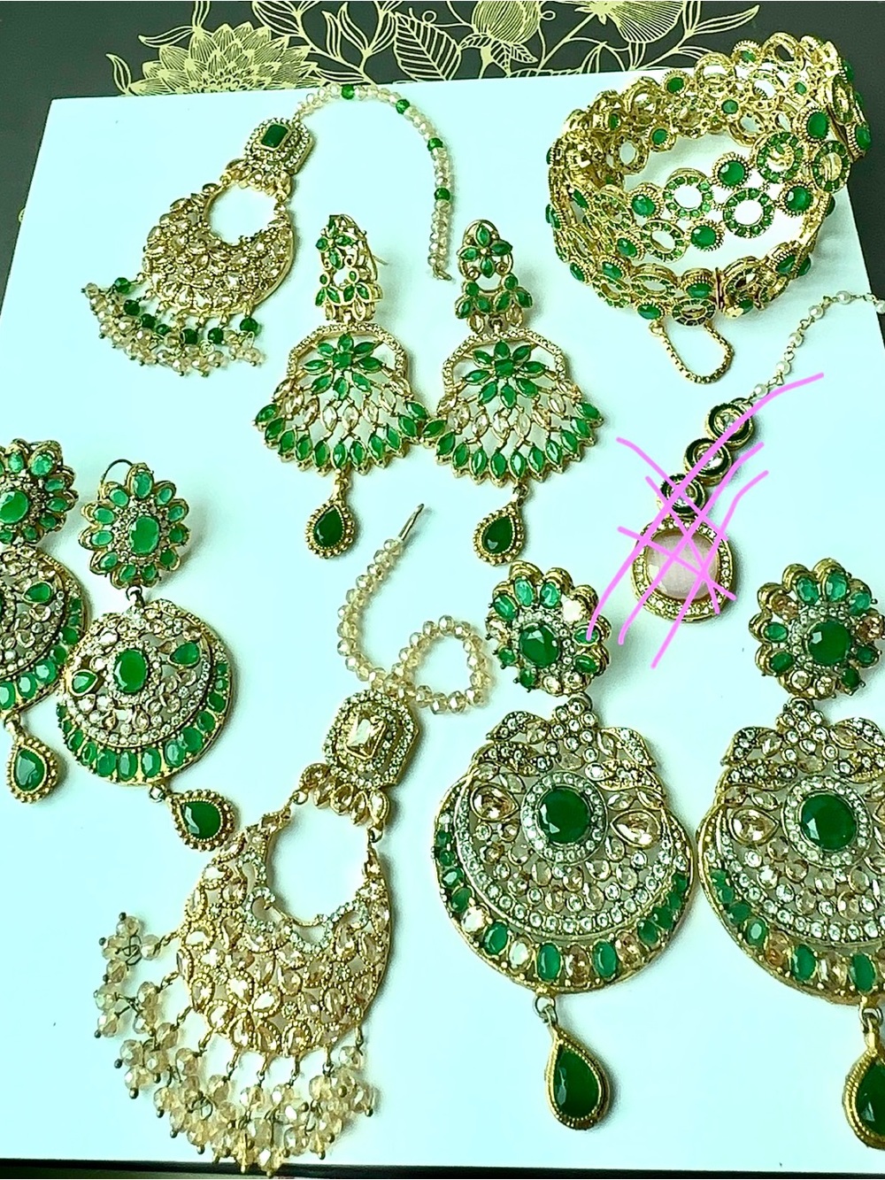 Full bridal gift- Gold and Emerald Green Bridal Jewelry Set